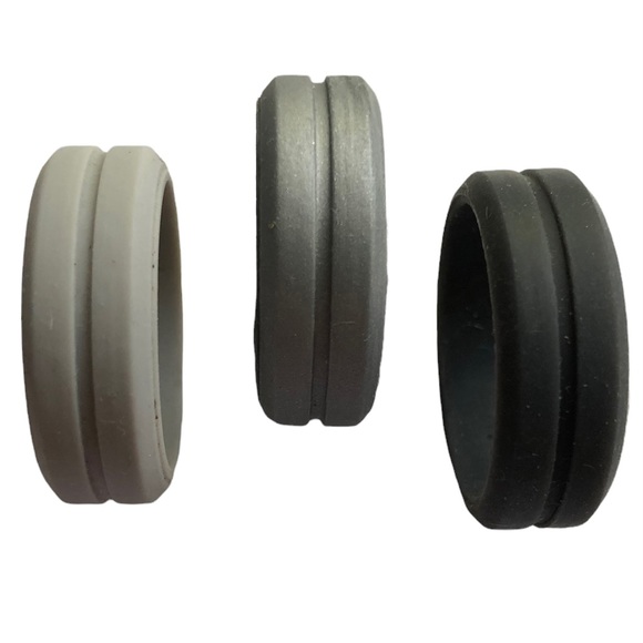 NEW 3 Silicone Rings Wedding Bands Size 11 NEW Gray Silver Charcoal Roqaction - Picture 4 of 9